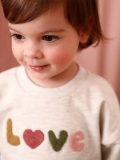 Robe En Molleton Motif "love" En Bouclettes Bébé - Beige Chiné -Vertbaudet Soldes Boutique robe en molleton motif love en bouclettes bebe 6