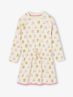 Robe En Molleton Motifs Fleurs Fille - Vanille