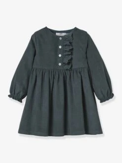 Cyrillus Robe En Velours Bébé - Vert Fonce Uni
