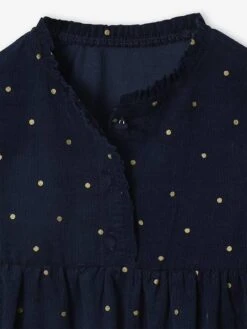 Robe En Velours Imprimées Fille - Marine -Vertbaudet Soldes Boutique robe en velours imprimees fille 3