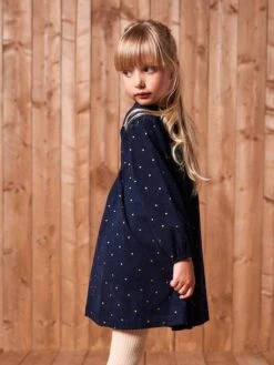 Robe En Velours Imprimées Fille - Marine -Vertbaudet Soldes Boutique robe en velours imprimees fille 4