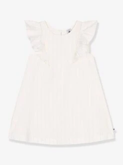 PETIT BATEAU Robe Enfant En Coton Manches Courtes - Blanc