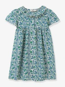 Cyrillus Robe Fille En Tissu Liberty - Vert Imprimé