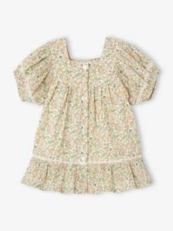 Robe Fleurie Bébé Détails En Dentelle - Vanille -Vertbaudet Soldes Boutique robe fleurie bebe details en dentelle 1