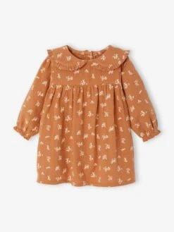 Robe Fleurie Bébé En Gaze De Coton - Caramel