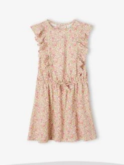 Robe Imprimée à Volants Fille - Rose