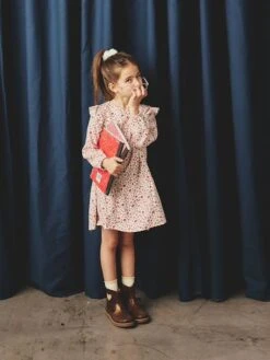 Robe Imprimée à Volants Fille - Vert Sauge