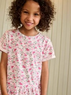 Robe Imprimée Fille Manches Courtes - Blanc -Vertbaudet Soldes Boutique robe imprimee fille manches courtes 61