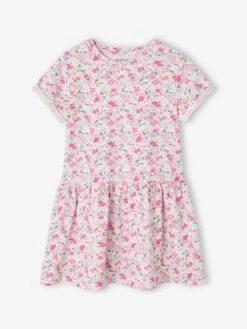 Robe Imprimée Fille Manches Courtes - Blanc -Vertbaudet Soldes Boutique robe imprimee fille manches courtes 65