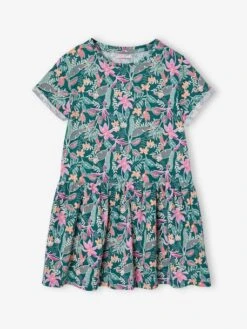 Robe Imprimée Fille Manches Courtes - Blanc -Vertbaudet Soldes Boutique robe imprimee fille manches courtes 79