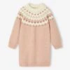 Robe Jacquard En Tricot Fille - Rose Poudré