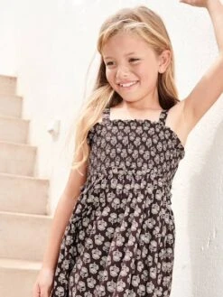 Robe Longue à Fines Bretelles Et Smocks Fille - Anthracite -Vertbaudet Soldes Boutique robe longue a fines bretelles et smocks fille 5