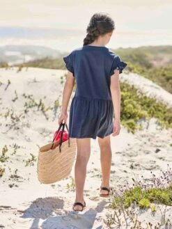 Robe Motif Fantaisie En Relief Fille - Marine -Vertbaudet Soldes Boutique robe motif fantaisie en relief fille 10