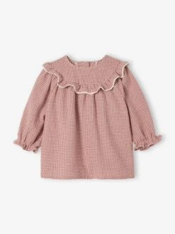 Robe Naissance En Flanelle Motif Vichy - écru