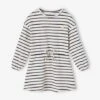 Robe Rayée Resserrée Taille Fille - Marine -Vertbaudet Soldes Boutique robe rayee resserree taille fille