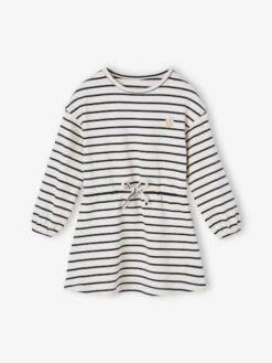 Robe Rayée Resserrée Taille Fille - Terracotta