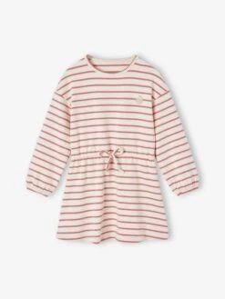 Robe Rayée Resserrée Taille Fille - Terracotta -Vertbaudet Soldes Boutique robe rayee resserree taille fille 9