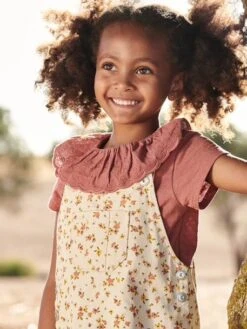 Robe-salopette à Fleurs Bretelles à Volants - Gris Perle -Vertbaudet Soldes Boutique robe salopette a fleurs bretelles a volants 8