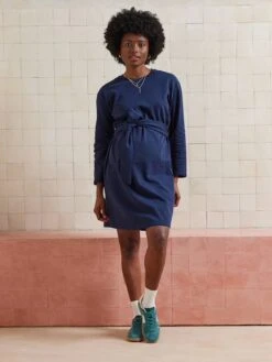 Robe Sweat Courte De Grossesse En Molleton - Marine -Vertbaudet Soldes Boutique robe sweat courte de grossesse en molleton 1