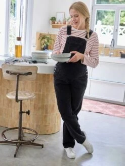 Salopette En Velours Coupe Mom Grossesse Et Allaitement - Anthracite