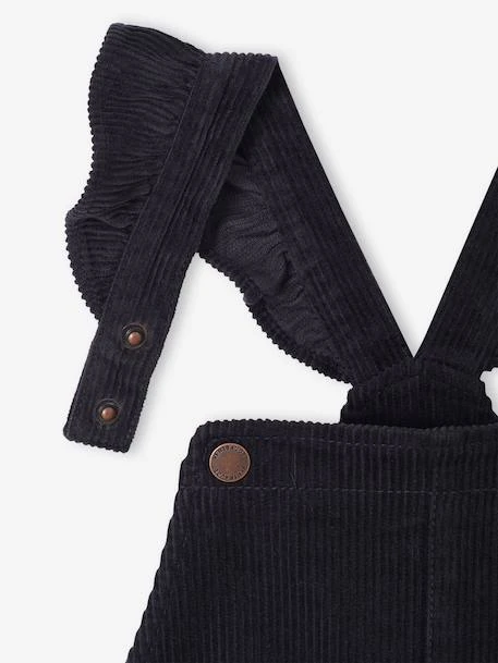 Salopette Fille Velours Bretelles à Volants - Vert De Gris 3 Salopette Fille Velours Bretelles à Volants - Vert De Gris – Image 3