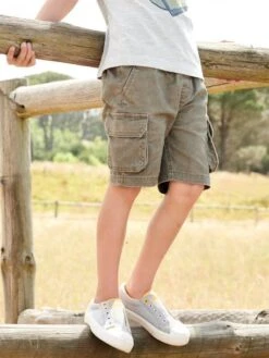 Short Battle Garçon Facile à Enfiler - Kaki -Vertbaudet Soldes Boutique short battle garcon facile a enfiler 33