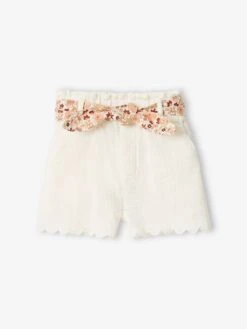Short Bébé En Gaze De Coton Avec Ceinture Fleurie - Abricot -Vertbaudet Soldes Boutique short bebe en gaze de coton avec ceinture fleurie 3