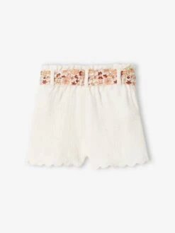 Short Bébé En Gaze De Coton Avec Ceinture Fleurie - Abricot -Vertbaudet Soldes Boutique short bebe en gaze de coton avec ceinture fleurie 4