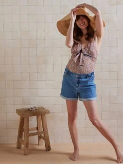 Short Denim Coupe Mom Before And After - Stone