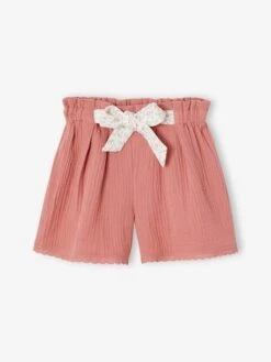 Short En Gaze De Coton Fille - Vieux Rose
