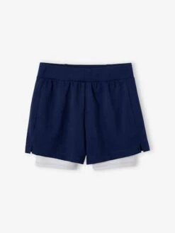 Short Sport 2 En 1 Fille Matière Technique - Marine -Vertbaudet Soldes Boutique short sport 2 en 1 fille matiere technique 4