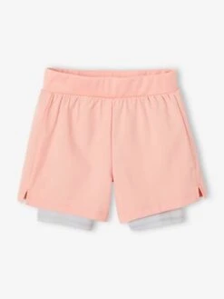 Short Sport 2 En 1 Fille Matière Technique - Corail