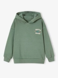 Sweat à Capuche Grand Motif Nature Au Dos Garçon - Vert Sauge
