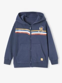 Sweat à Capuche Zippé Animé De Rayures Garçon - Bleu Nuit