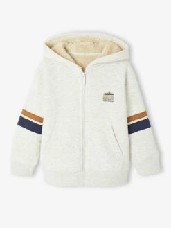 Sweat à Capuche Zippé Garçon Doublé Sherpa - Marine -Vertbaudet Soldes Boutique sweat a capuche zippe garcon double sherpa 13