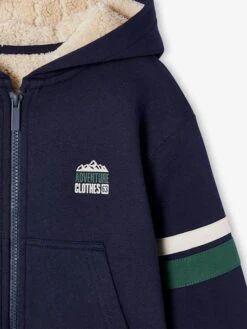 Sweat à Capuche Zippé Garçon Doublé Sherpa - Marine -Vertbaudet Soldes Boutique sweat a capuche zippe garcon double sherpa 19