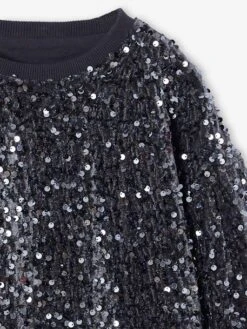 Sweat à Sequin Noël Fille - Anthracite -Vertbaudet Soldes Boutique sweat a sequin noel fille 2