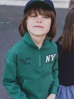 Sweat Col Camionneur Brodé Garçon - Vert