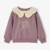 Sweat Fille Col Brodé Message Flock Velours - Rouge