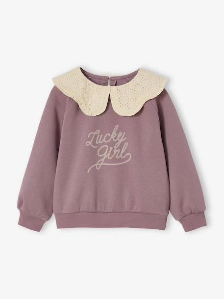 Sweat Fille Col Brodé Message Flock Velours - Rouge 1 Sweat Fille Col Brodé Message Flock Velours - Rouge