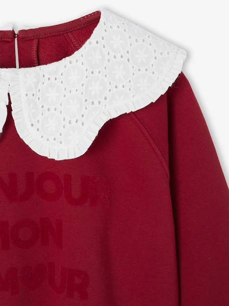 Sweat Fille Col Brodé Message Flock Velours - Rouge 8 Sweat Fille Col Brodé Message Flock Velours - Rouge – Image 8