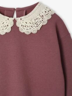 Sweat Fille Col Fantaisie En Macramé - Prune -Vertbaudet Soldes Boutique sweat fille col fantaisie en macrame 7