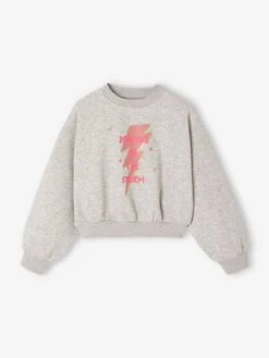 Sweat Fillle Détail Glitter Forme Raccourcie - Gris Chiné -Vertbaudet Soldes Boutique sweat fillle detail glitter forme raccourcie 1
