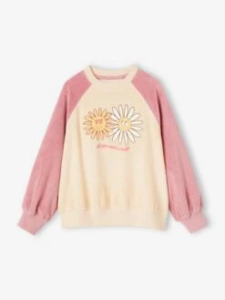 Sweat Raglan En éponge Motifs Fleurs Pop Fille - écru