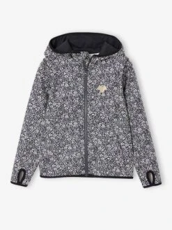 Sweat Sport Zippé Matière Technique Fille Motifs Fleurs - Vert Imprimé
