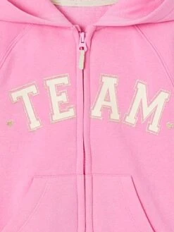 Sweat Zippé à Capuche Motif "Team" Sport Fille - Rose Bonbon -Vertbaudet Soldes Boutique sweat zippe a capuche motif team sport fille 7