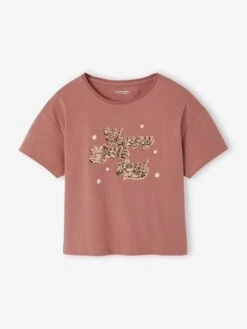 T-shirt Animation En Sequins Réversibles Fille Manches Courtes - Bois De Rose