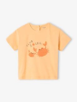 T-shirt Bébé à Motif En Coton Bio Manches Courtes - Abricot