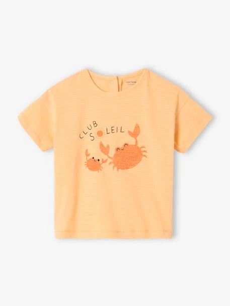 T-shirt Bébé à Motif En Coton Bio Manches Courtes - Abricot 1 T-shirt Bébé à Motif En Coton Bio Manches Courtes - Abricot