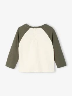 T-shirt Bébé Manches Longues Avec Imprimé Placé Devant - Kaki -Vertbaudet Soldes Boutique t shirt bebe manches longues avec imprime place devant 14